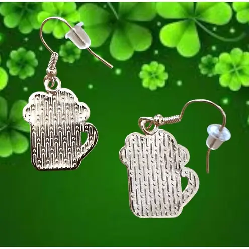 St Patricks Day Earrings Beer Four Leaf Clover Dangle Hooks Parade New F… Gold