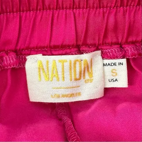 Nation Ltd Cropped Elastic Waist Tie Front Satin Pants Hot Pink Size Small