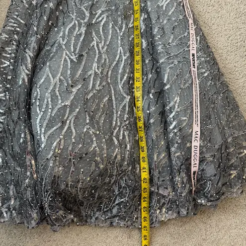 Mac Duggal 20252 Beaded Illusion Neck A-Line Midi Dress Platinum 4