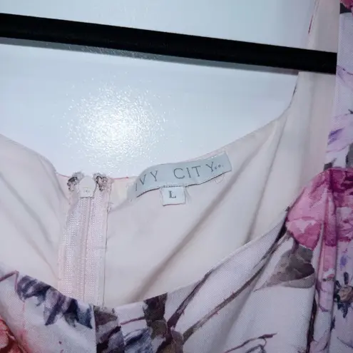 New Ivy City Co Pink Floral Ballerina Garden Party Puff Sleeve Midi Dress Large