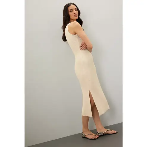 DEREK LAM 10 CROSBY x RTR White Knit Ribbed Crochet Knit Midi Dress Size XS Yellow