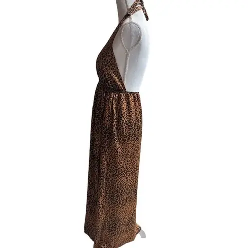 Missguided Sexy Leopard Print Halter Bare Back Maxi Dress Size 4-8