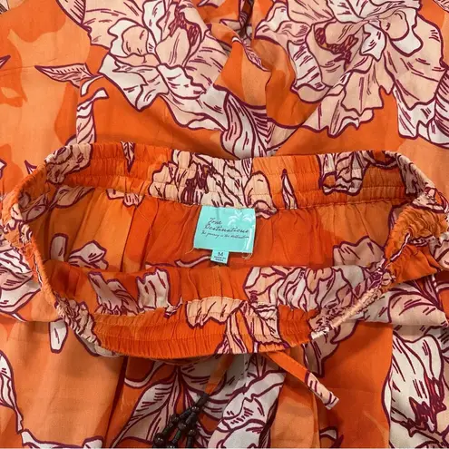 True Destinations Floral Pull On Ruffle Wide Leg Pant Orange Resort Wear Medium