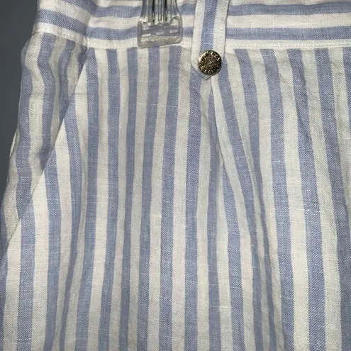 Ellen Tracy Blue~White Striped Linen Pull-On Culottes Wide Leg Pants Pockets L