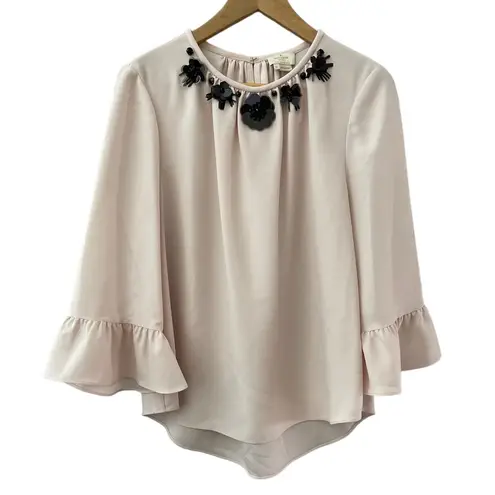 Kate Spade New York Pink Champaign Embellished Crepe Top Size XL