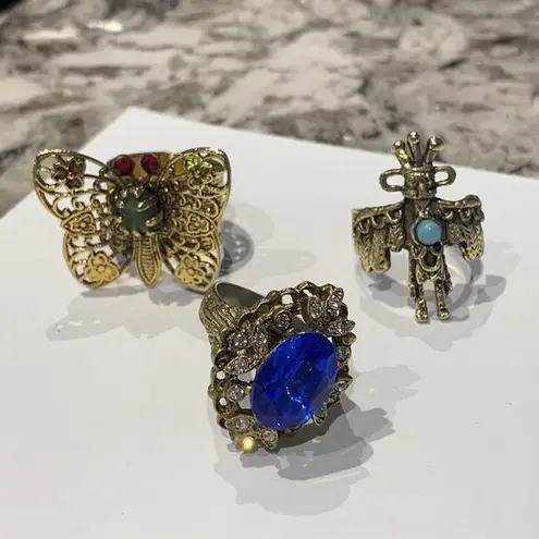 Lot Of 3 Beautiful Adjustable Ornate Women's Costume Rings