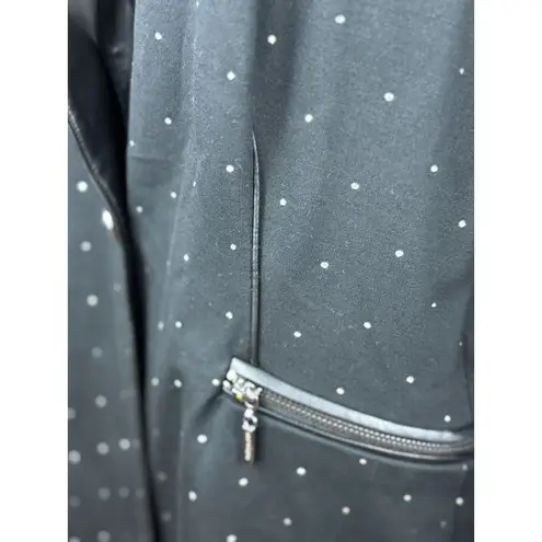 Nygard Womens L Black Paint Dots Blazer Jacket Chic Elegant Faux Leather Trim Size L