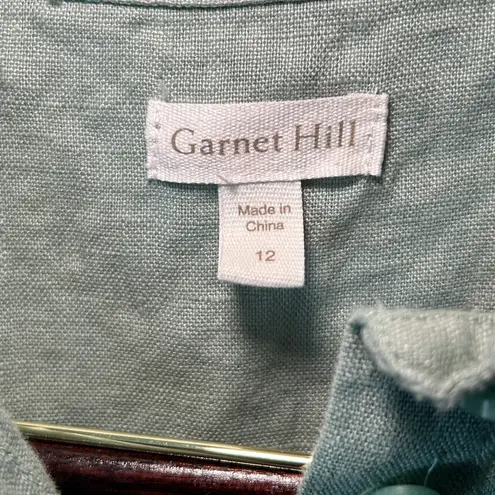 Garnet Hill Sage Green Linen Sleeveless Collared Button Down Shirt Dress Size 12