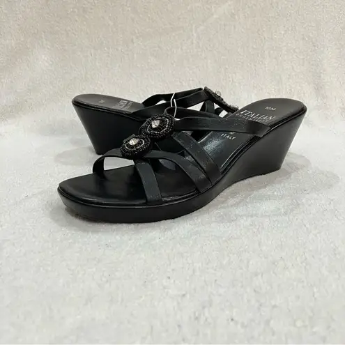Italian Shoemakers Whitney Black Embellished Wedge Sandal Sz 10