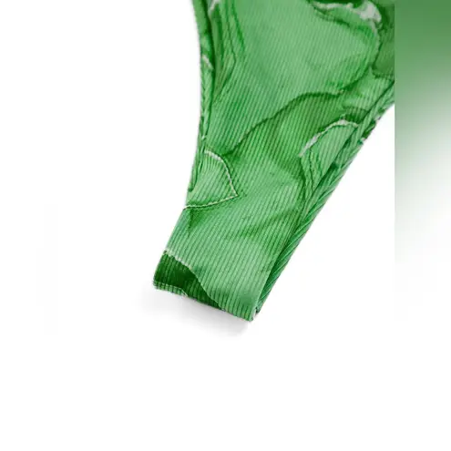 NWT Commense Spring Flames Mesh Three Piece Bikini Bathing Suit size M/6 Green Size M