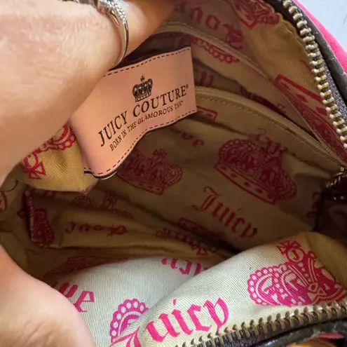 Juicy Couture  Pink Velour Handbag with Heart Charm and Logo Detailing