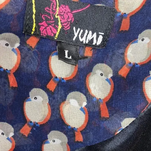 ⭐️YUMI Retro Styling Bird Print Cinched Waist Above Knee Dress Blue Size 4