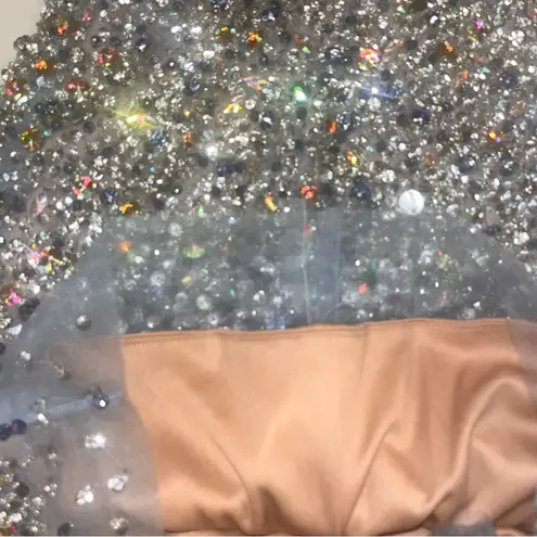 Terani Couture Sheer Illusion Rhinestone Beaded Sheer Silver Mini Dress 4