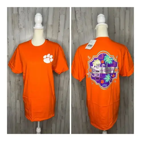 Hanes NWT Clemson University Orange Neon Palmetto Trees Short‎ Sleeve Unisex T-Shirt