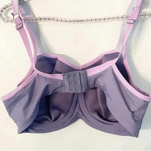 Panache  Sport Bra Gray Purple 38DD Underwire J Hook Racerback Hi Impact