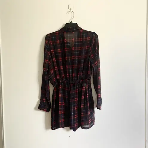Sugar Lips Cute sheer Flowing button up plaid flannel romper - Image 3