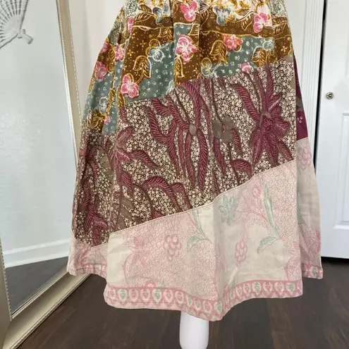 Boho Fairy Multicolor Burgundy Floral Whimsical Patchwork Mini Midi Skirt L Size L