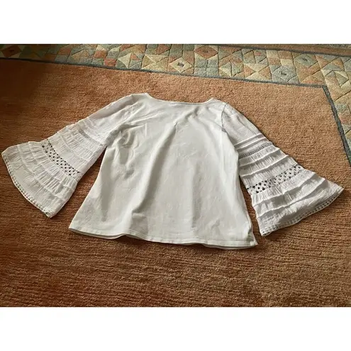 Sharagano New York Women’s White Blouse 3/4 Cut Out DesignLayered Sleeves S