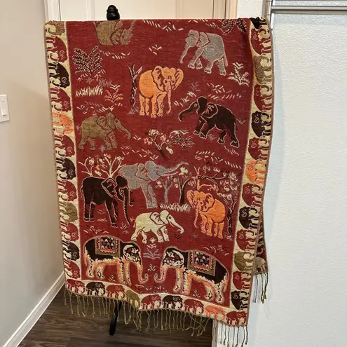 Elephant 100% Pashmina Tapestry Scarf Shawl Wrap Bohemian Festival Blanket Red