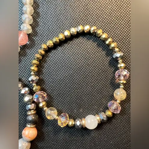 Stackable Glass Beads Stretch Bracelets Set Of 3