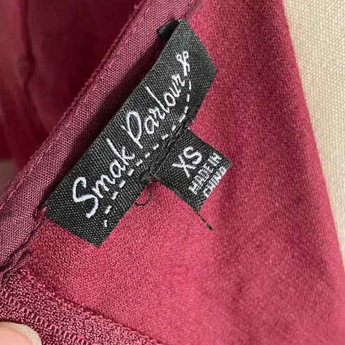 Unique Vintage x Smak Parlour Burgundy Bell Sleeve Corduroy Mini Dress- Size XS
