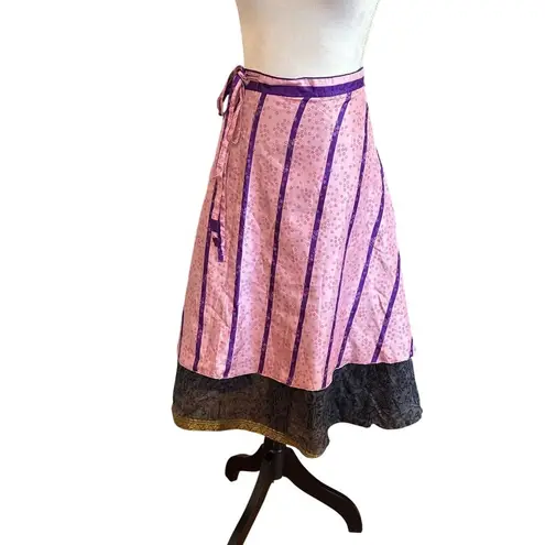 Vintage Pink & Purple 2 Layered Wrap Around Skirt With Black Lace Trim OS READ Size undefined