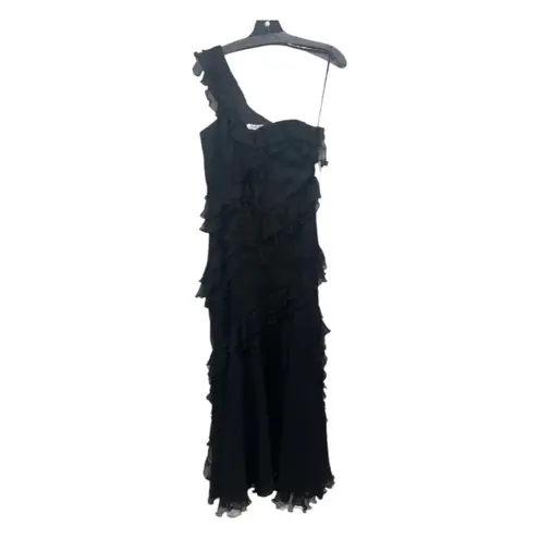 New AMUR Harlow Maxi Dress in Black Silk Sheer Formal One Shoulder Gown Size 4