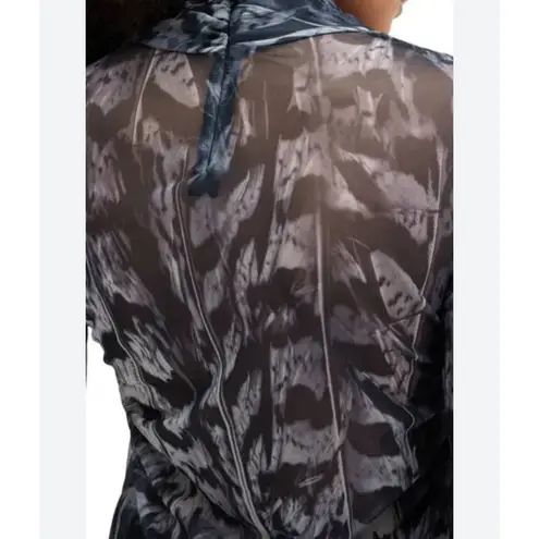 ALLSAINTS Tia Mesh Semi Sheer Blue Abstract Boho Artsy High Neck Ruched Top Sz 6