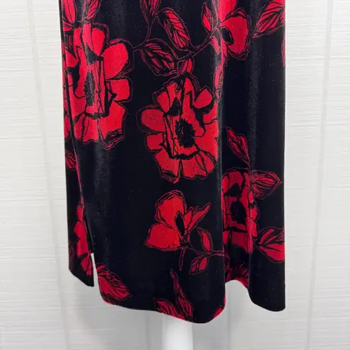 Vintage S.L. Fashions Black Red Floral Velvet Cheongsam Collared Midi Dress 14