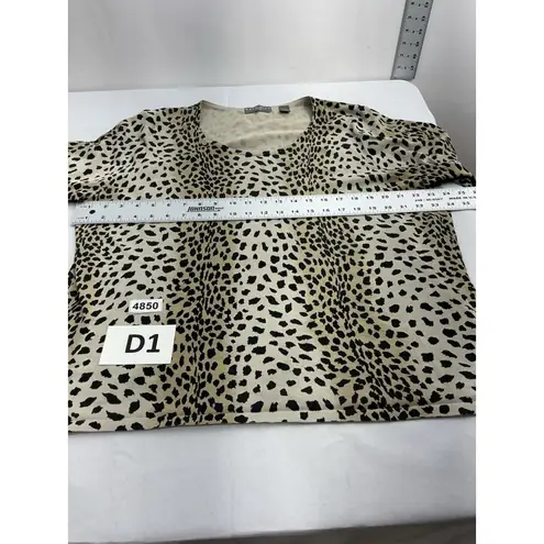 Kate Hill Womans Womans Pull Over Sweater 2X Cheeta Print Scoop Neck 3/4 Sleeve