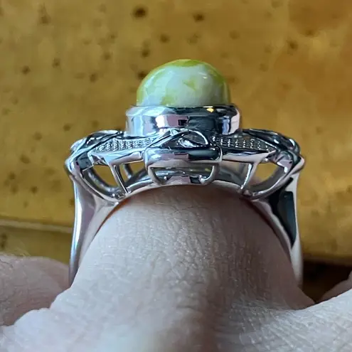 Natural Connemara Marble Sterling Silver Celtic Ring Size 6