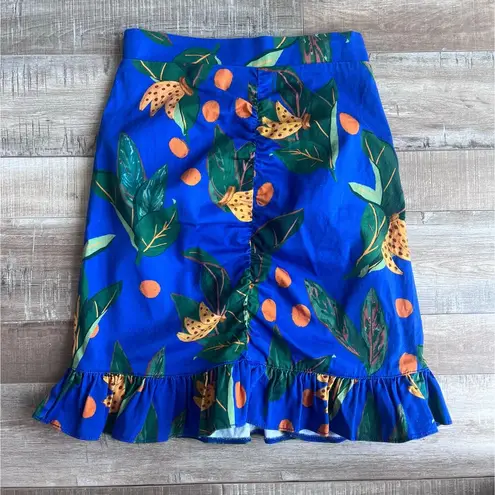 Farm Rio x Anthropologie Ruched Mini Skirt Blue XXS