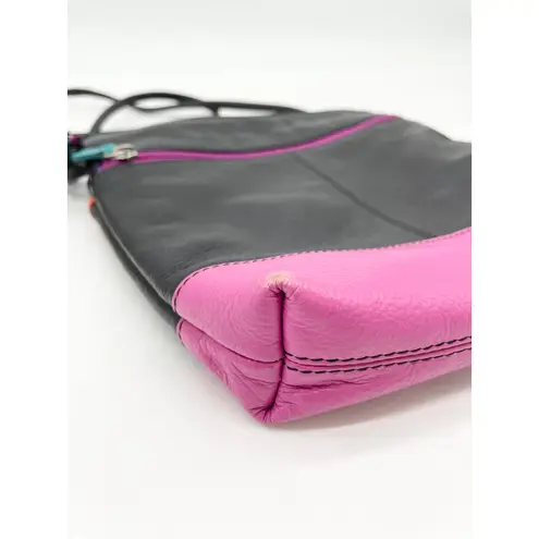 ILI New York Leather Crossbody Bag Colorblock Pink Black Tassel Y2K Retro Chic Black