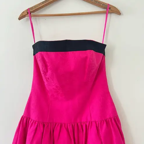 Vintage AJ Bari Hot Pink Cocktail Party Mini Dress size‎ 6 Black Trim Strapless