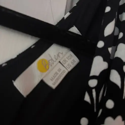 Boden Amy Jersey Midi Dress Black White 3/4 Bell Sleeve Floral Size 6 Belted