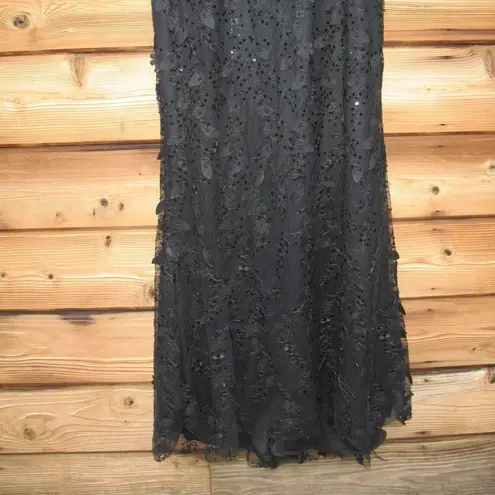 Mac Duggal 20889 Womens Black Sheer Applique Bustier Gown with Feather Straps