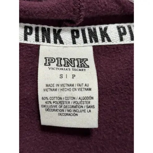VS PINK Zip Up Sweatshirt Size Small Long Sleeve Logo Lightweight Burgundy/Wh Red