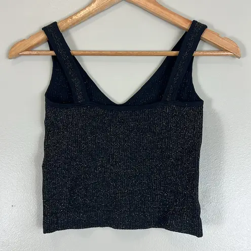 Aura Black Gold Metallic Ribbed Cropped Tank Top