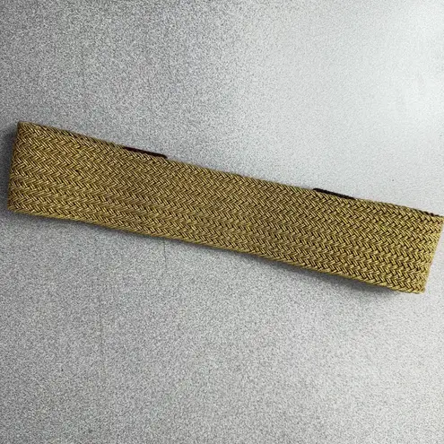 Linea Pelle Cotton Leather Belt S/M Gold Woven Brass Buckle 2.25in Wide