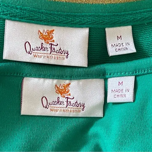 Quacker Factory Womens Two Piece Set Tank Zip Up Jacket Size M Rhinestones Green