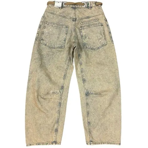 Free People  Low Slung Moxie Barrel Jeans in Cowboy Size 25 NWT Western Paint