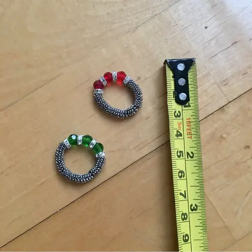 Set/2 Beaded Elasticized Fashion Rings, Red, Green
