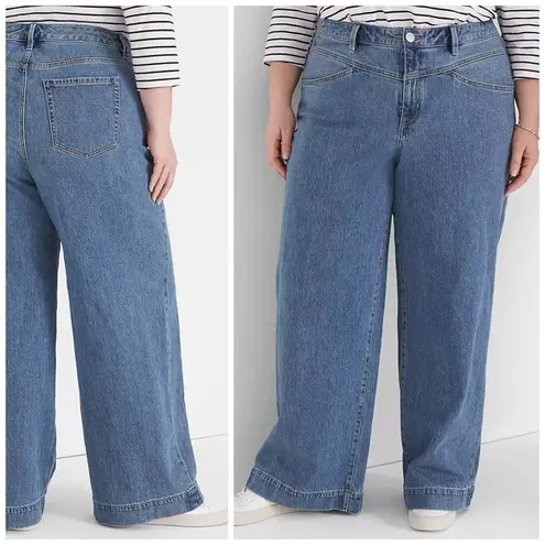 Lane Bryant  Jeans 20 Short Flex Magic Waist Mid Rise Wide Leg Denim Western Yoke