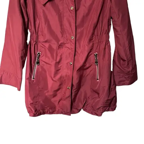 Mossimo Women’s Sz M Maroon Red Trench Rain Coat Jacket Mid Length Cinched Waist Size M