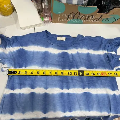 T.La Anthropologie Blue Tie Dye Stripe Ruffle Short Sleeve Tee Tshirt Womens XS