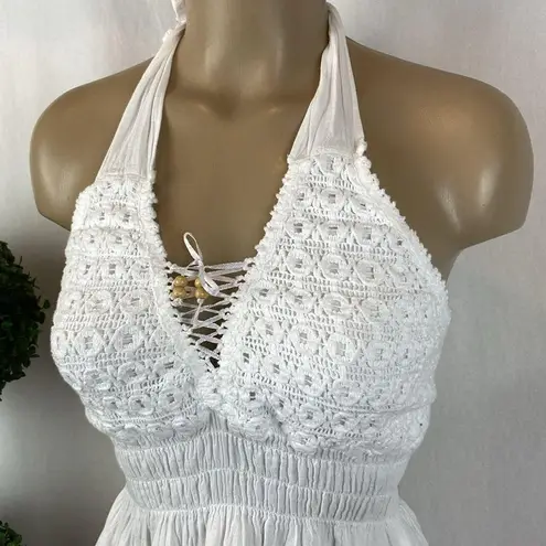 Sea Spice White Crochet Lace Asymmetric Sleeveless Halter Summer Midi Dress L Size L