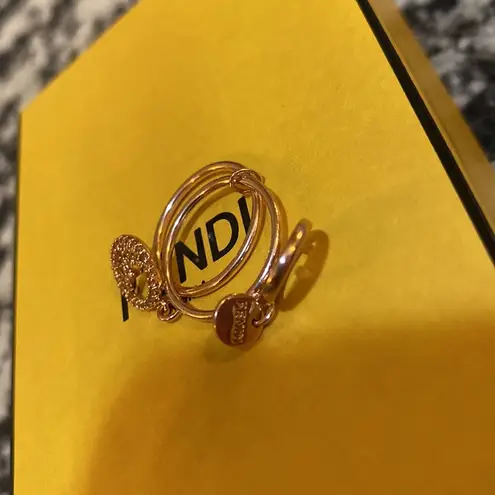  F is Fendi Double Charm ring Metal and Crystal- Rose Gold size M