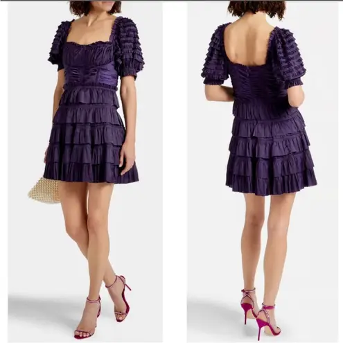 Ulla Johnson Lucette Dress Royal Purple Lago Size 10 Corset Pleated Satin Ruffle