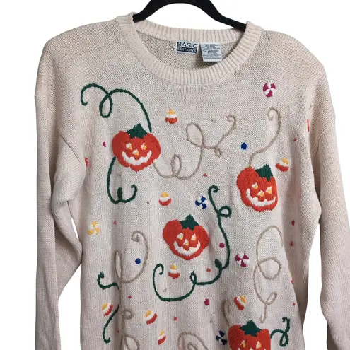 Basic Editions Halloween Sweater Vintage Pumpkins Candy Corn Novelty M Orange Size M