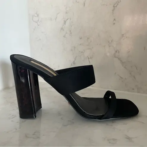 NIB Billini Xena Slide Sandal in Black Suede Block Tortoise Heel Sz 7